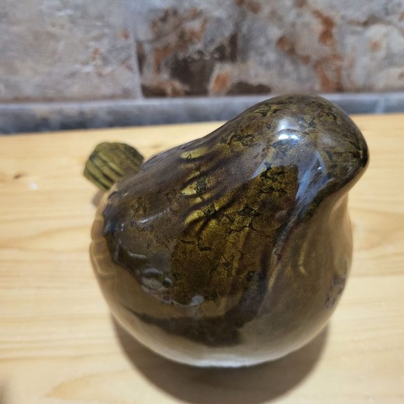 Ceramic Glazed Brown Green Bird Figurine - Picture 4 of 12